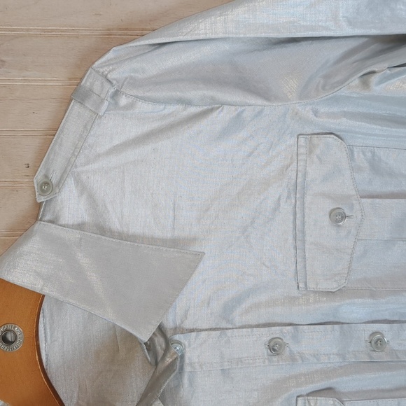 Luisa Cerano Silver Metallic Dressy Long Sleeve Utility Button Down Tunic Blouse - Picture 13 of 13